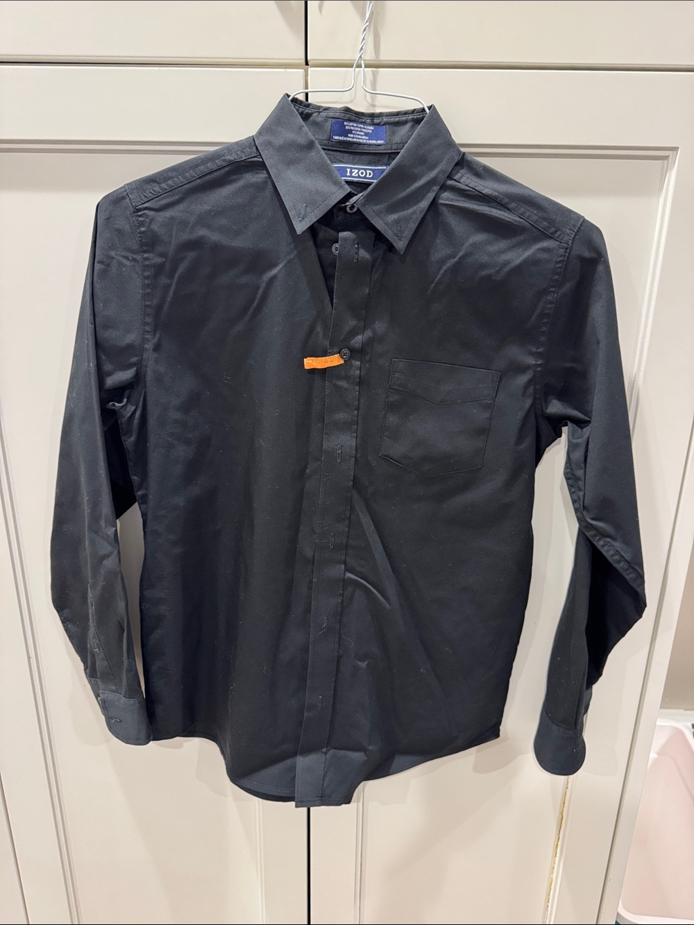 Izod Black Long-Sleeve Dress Shirt with Chest Pocket